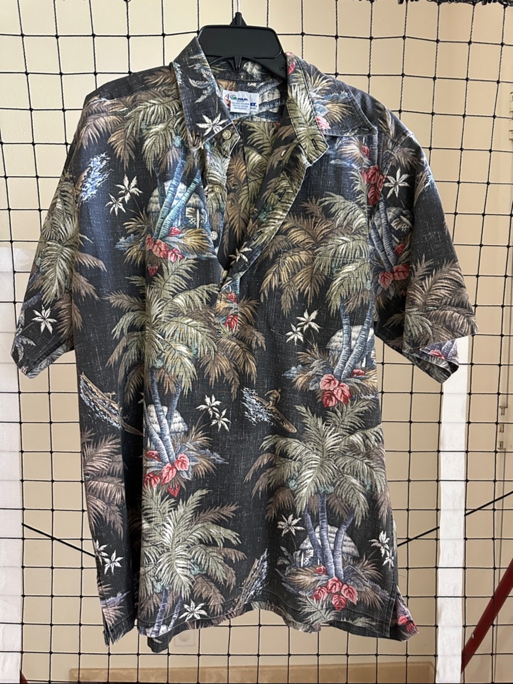 Reyn Spooner Black Tropical Palm Print Button-Down Shirt